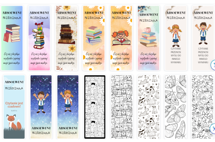 Zakładki do książek dla ABSOLWNTÓW PRZEDSZKOLA - 18 wzorów