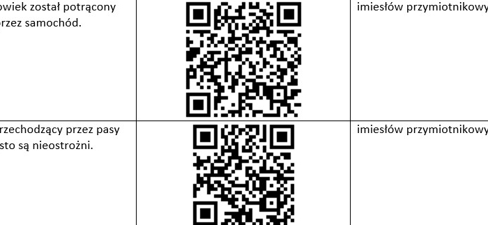 Czasowniki i imiesłowy z kodem QR - ćwiczenie