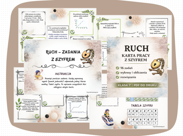 Ruch – karta pracy z szyfrem | Klasa 7 | 16 zadań + rozwiązania