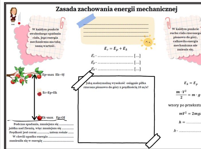 Fizyka kl.7 SP Temat: Zasada zachowania energii mechanicznej (graficzna karta pracy - 2 egzemplarze)