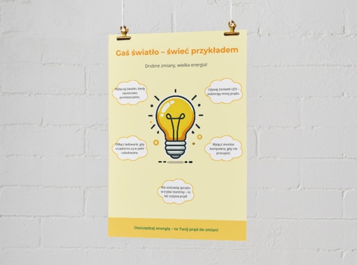 Plakaty informacyjne. Postawy proekologiczne (oszczędzanie wody, energii, segregacja odpadów). Cykl życia produktu - "od produkcji do recyklingu". Fauna i flora.