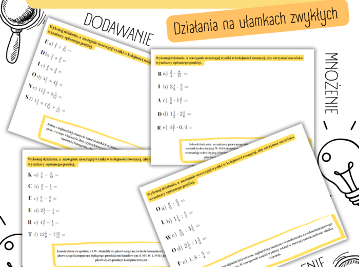 DZIAŁANIA NA UŁAMKACH ZWYKŁYCH (ZASZYFROWANI WYNALAZCY)