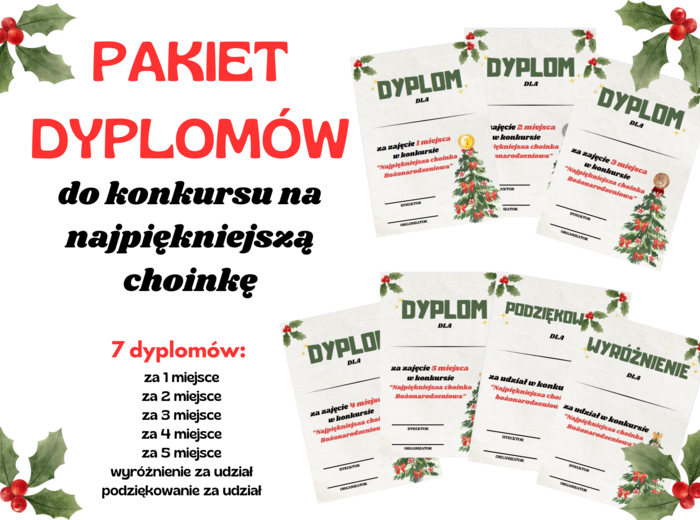 Pakiet dyplomów na konkurs na najpiękniejszą choinkę/ dyplom/ Boże narodzenie