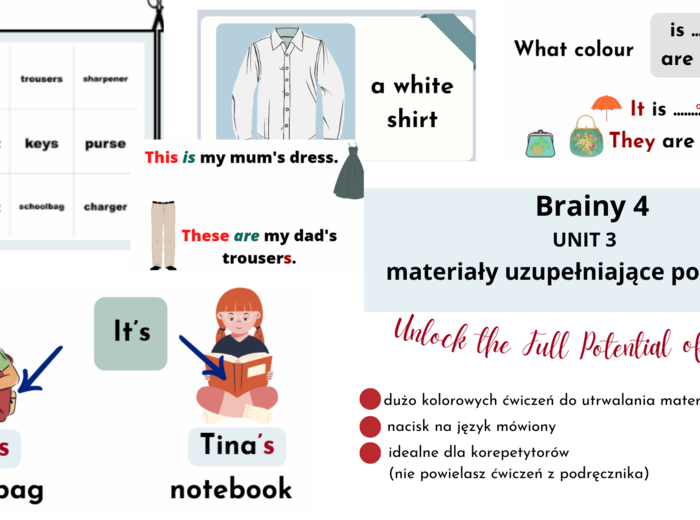 Brainy 4, unit 3, materiały dodatkowe, ubrania, whose ...? this/that/these/those