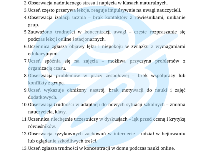 Terapeuta pedagogiczny w szkole średniej – przykładowe wpisy do dziennika