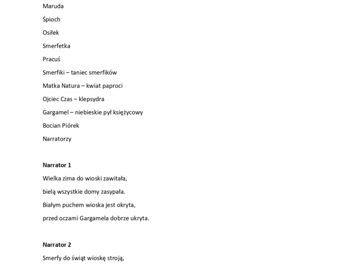 Scenariusz przedstawienia przedszkole Zimowa Przygoda Smerfów
