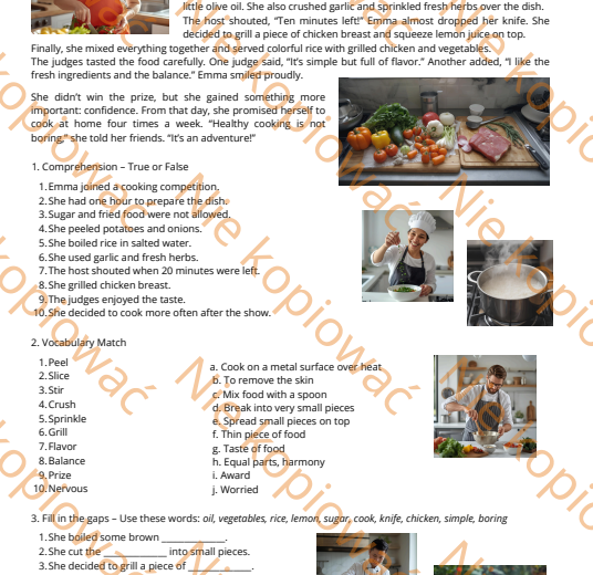 Karta pracy z czytanką Healthy eating challenge B1