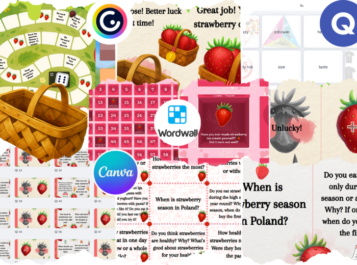 Karty do dyskusji i 3 Gry „Truskawkowe pytania“ – gra językowa na lato na ostatnie zajęcia A1+–B2
