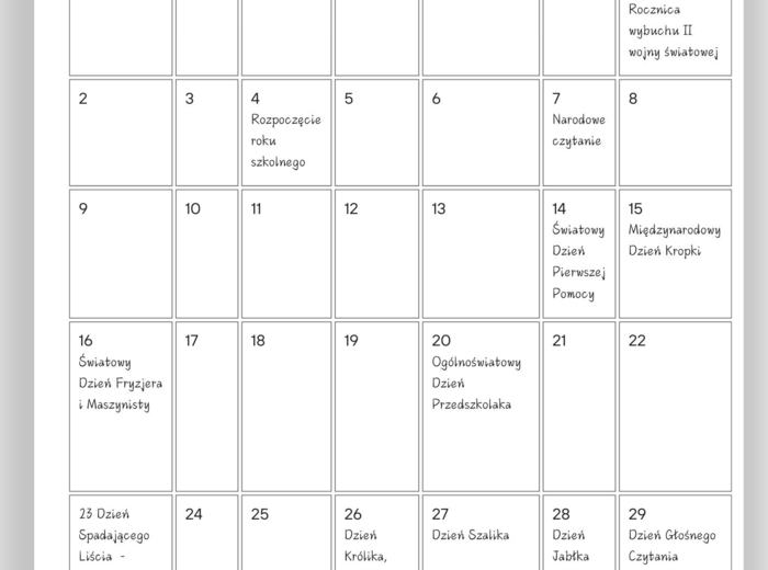 PAKIET MATERIAŁÓW NA WRZESIEŃ WEDŁUG KALENDARZA ŚWIĄT I DNI NIETYPOWYCH.