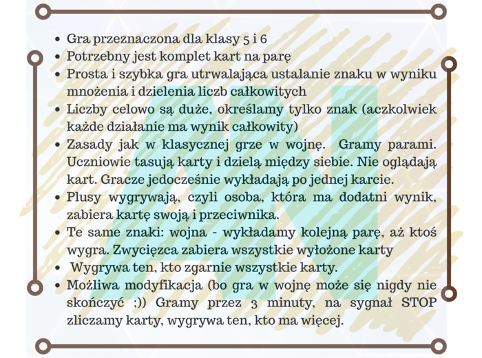 Gra "wojna" mnożenie i dzielenie liczb całkowitych