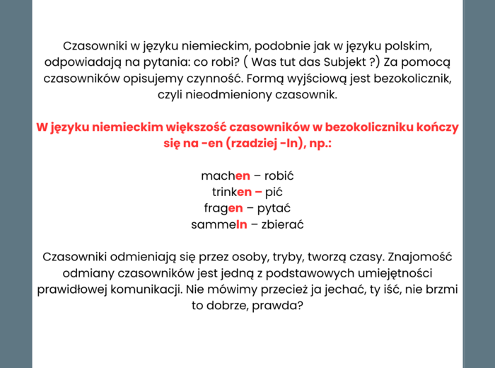 Czasowniki niemieckie dla początkujących. Część I, czas teraźniejszy Präsens. Dla pracujących i mieszkających w Niemczech.