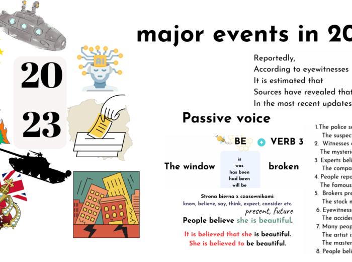 Wydarzenia z 2023, nowy rok, New year, strona bierna dla bardziej zaawansowanych, passive voice, matura rozszerzona