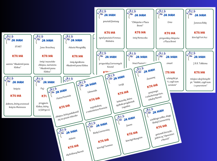 Gra – Ja mam… Kto ma…? – LEKTURY – klasy 4-8 – EGZAMIN – powtórka – 168 szt. - ZESTAW