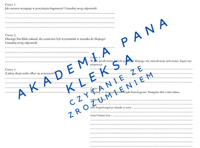 "Akademia Pana Kleksa" czytanie ze zrozumieniem + odpowiedzi