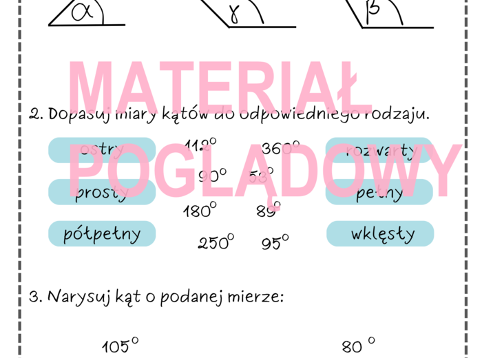 KĄTY - karta pracy lub kartkówka (wersja dla klasy 4)