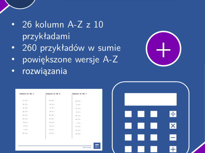 Dodawanie do 100 | matematyka | 26 kolumn
