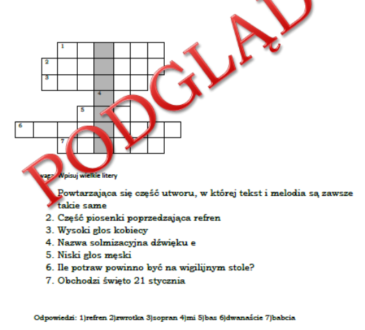 Muzyka klasa 4- logogryf z hasłem Forma AB