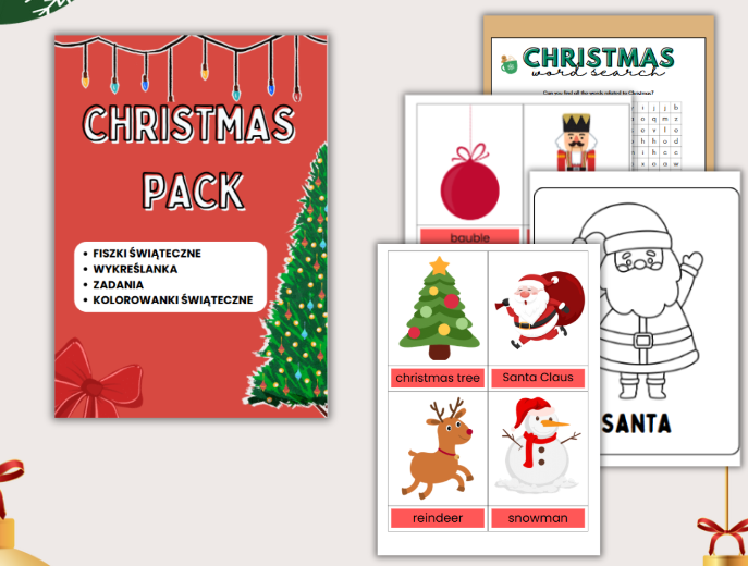 CHRISTMAS PACK, FLASHCARDS, ZESTAW ŚWIĄTECZNY, FISZKI, ENGLISH, PO ANGIELSKU