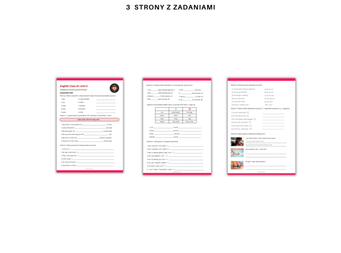 Gramatyka klasa 4: czasownik can  - zdania twierdzące, przeczenia, pytania i krótkie odpoiwedzi. Na podstawie podręcznika English Class A1 Unit 5