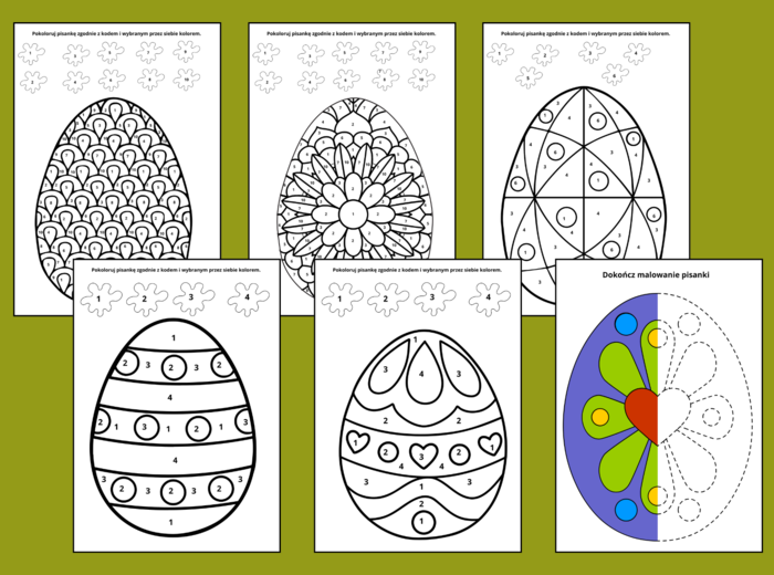 WIELKANOCNA kolorowanka po numerach - kolorowanki - Wielkanoc - biblioteka - świetlica - galeria - pisanki - 24 szt.