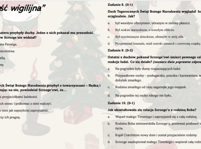 Test wprowadzający/powtórzeniowy do lektury "Opowieść wigilijna"