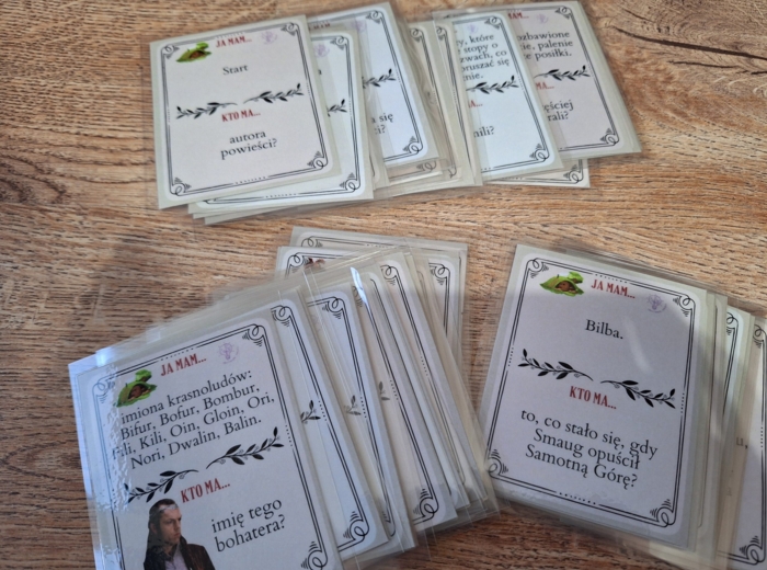 Hobbit - grywalizacja, karty do gry, klasa 6, test z lektury