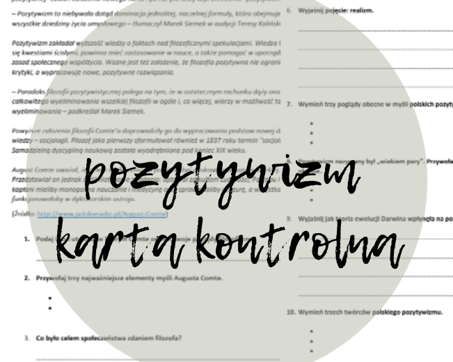 Pozytywizm - Karta kontrolna