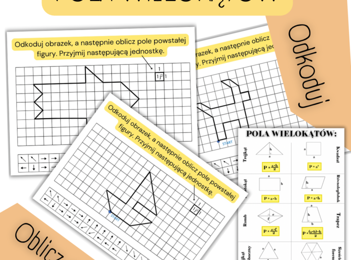 ZAKODOWANE POLA WIELOKĄTÓW - odkoduj obrazek i oblicz pole. [pola, wielokąty]
