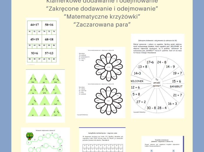 Zestaw 1 – gry i zabawy utrwalające dodawanie i odejmowanie