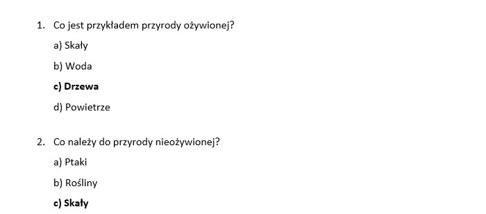 Test 1- środowisko przyrodnicze najbliższej okolicy