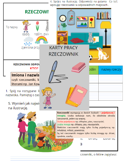 Rzeczowniki - karty praca dla klas 1-3