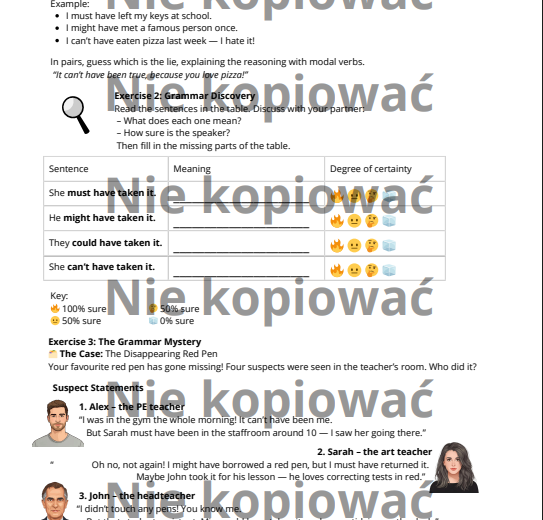 Scenariusz i karta pracy The Grammar of Lies and Secrets – Modals of Deduction (B2)