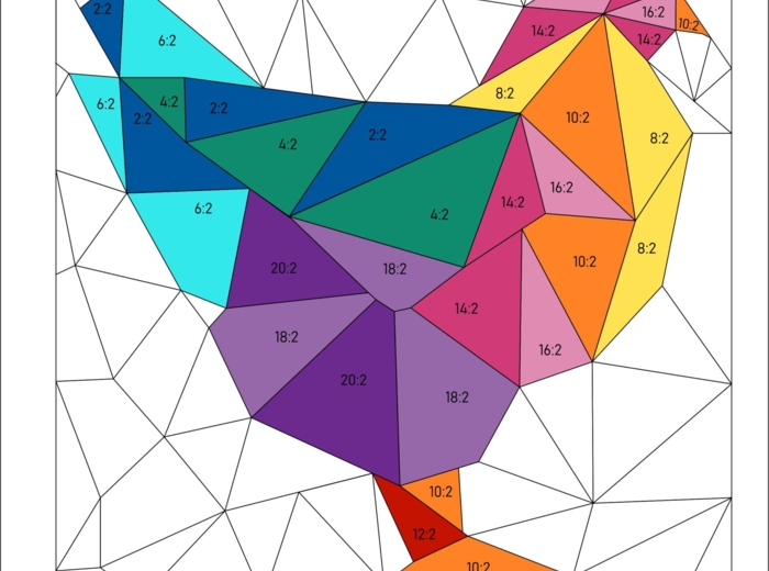 Dzielenie przez 2- pokoloruj według wyników dzielenia, kolorowanka