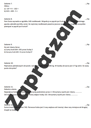 Sprawdzian / powtórzenie wiadomości działania pisemne