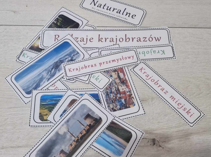 Materiał do zalaminowania/praca w grupach/stacje zadaniowe/układanka/puzzle „Rodzaje krajobrazów” w pdf. Przyroda, dział „Poznajemy krajobraz najbliższej okolicy”.