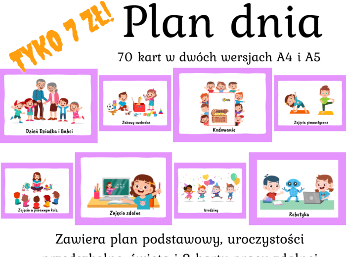 Plan dnia - przedszkole - 70 kart!