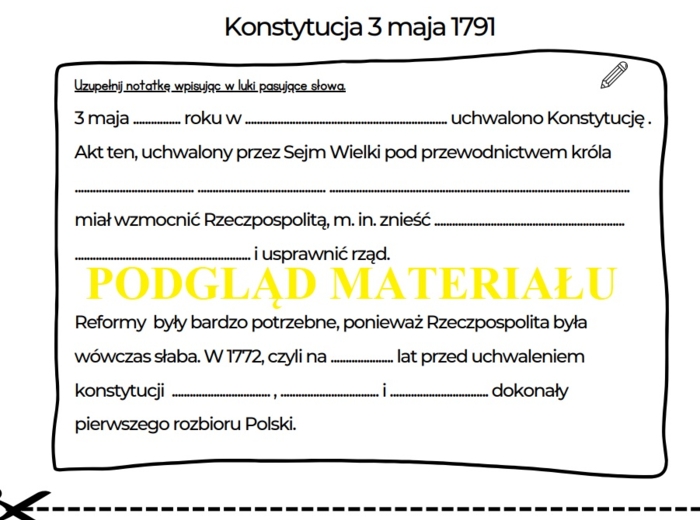 Konstytucja 3 Maja - prezentacja, zadania i notatka dla klasy 4