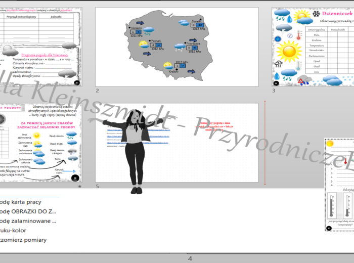 Karty pracy i pomysł/inspiracje na lekcje „ Obserwujemy pogodę” - karty pracy wykonane w power point + gratisowy pomysł na lekcję - link do lekcji multimedialnej niekomercyjnej wykonanej w genial.ly do indywidualnego pobrania i użycia do celów niekomercy