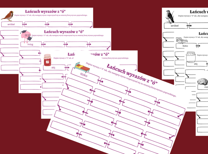 ŁAŃCUCH WYRAZOWY - wyrazy z "Ó" - karta pracy - ortografia