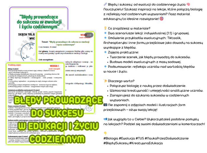 "Błędy prowadzące do sukcesu w ewolucji i życiu codziennym" zajęcia TUS, rewalidacja, godziny wychowawcze