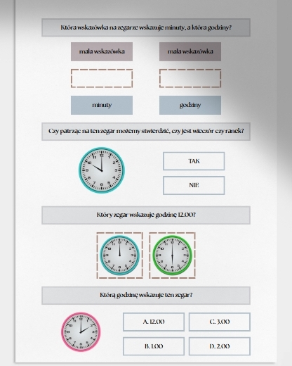 Pełne godziny zegarowe. Karta pracy. Sprawdzian