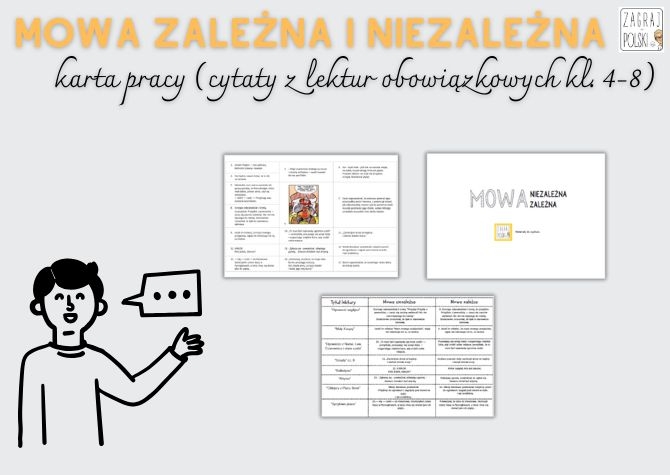 Mowa zależna i niezależna - karta pracy, ćwiczenie (lektury 4-8), powtórzenie przed E8