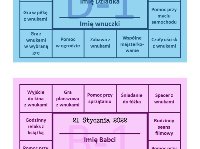 Kartki - kupony na Dzień Babci i Dziadka