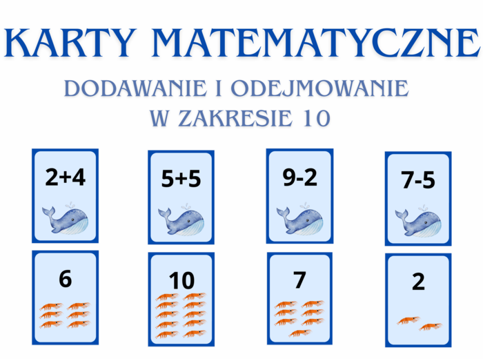 Karty matematyczne - dodawanie i odejmowanie w zakresie 10