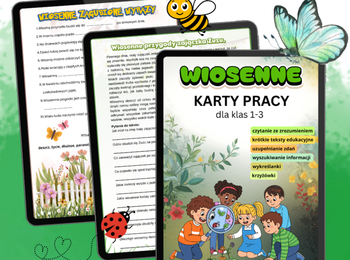 Wiosenne karty pracy dla klas 1–3; Kompleksowy zestaw „Poszukiwacze Wiosny”
