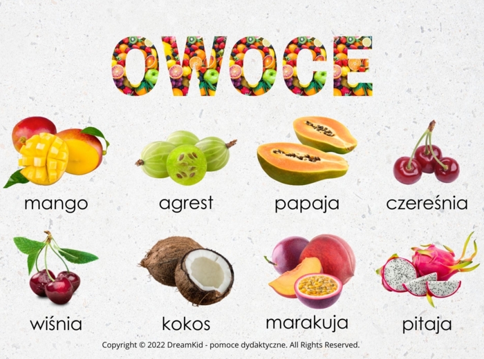 PLANSZE DEMONSTRACYJNE WARZYWA I OWOCE - format A4