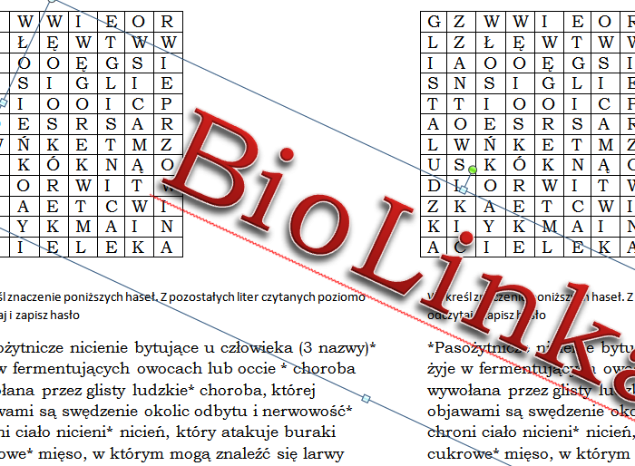 Wykreślanka dla klasy 6 na podsumowanie lekcji o nicieniach