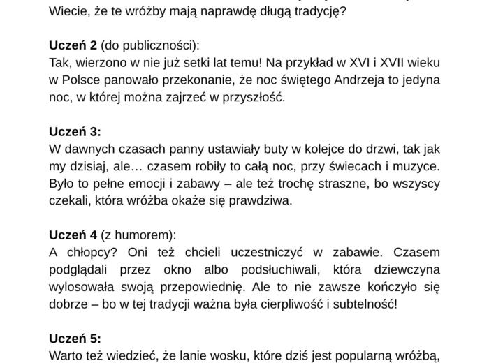 Scenariusz Andrzejkowy - inscenizacja słowna