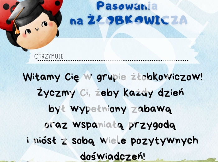 Biedronka- dyplomik pasowania na żłobkowicza