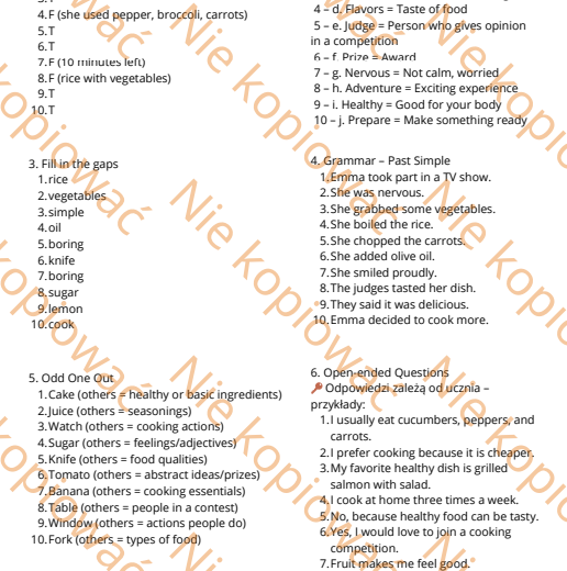 Karta Pracy Czytanka Healthy Eating Challenge A2+/B1